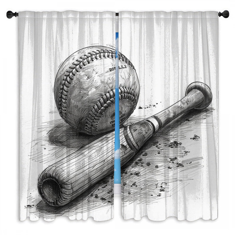 Rideaux de baseball avec voilage transparent et obscurcissant - 2 panneaux, 20 po x 80 po - 2 panneaux