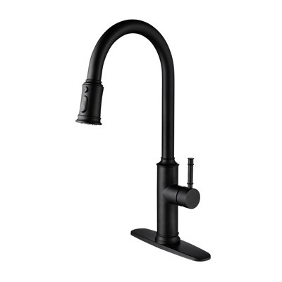 Robinet de cuisine extractible en noir mat: acier inoxydable, buse rotative à 360 °, finition de traitement antirouille, fonction de réglage de la sortie d'eau à poignée simple avec jet, rotatif