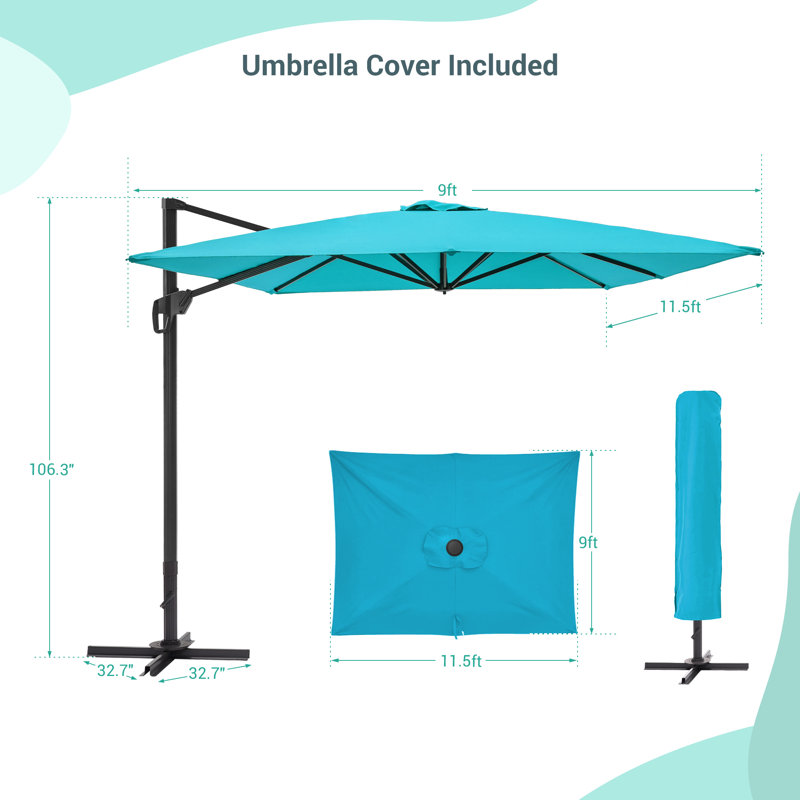 Parasol extérieur en porte-à-faux 11,5 x 9 pi, Bleu lac