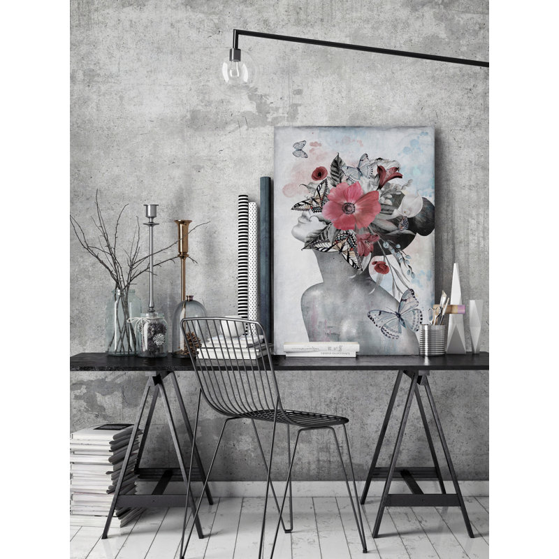 Coquelicots et papillons-reproduction sur toile tendue, H 36 po x l 24 po x P 1,5 po
