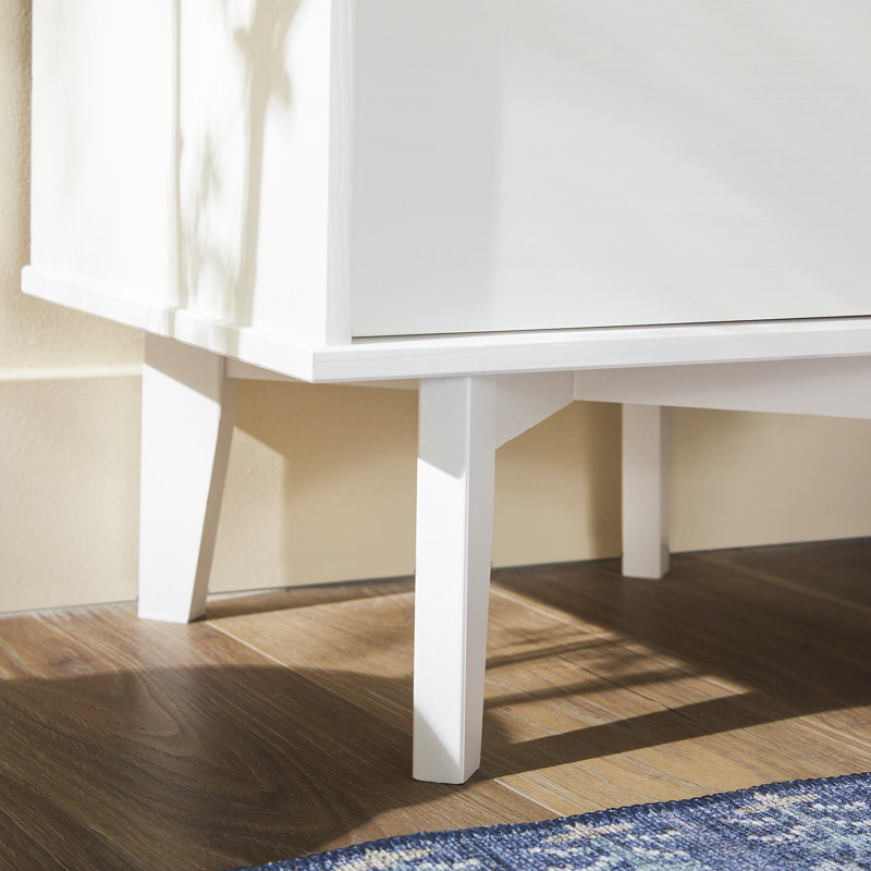 Solid Wood Groove Handle 2-Drawer Nightstand, White