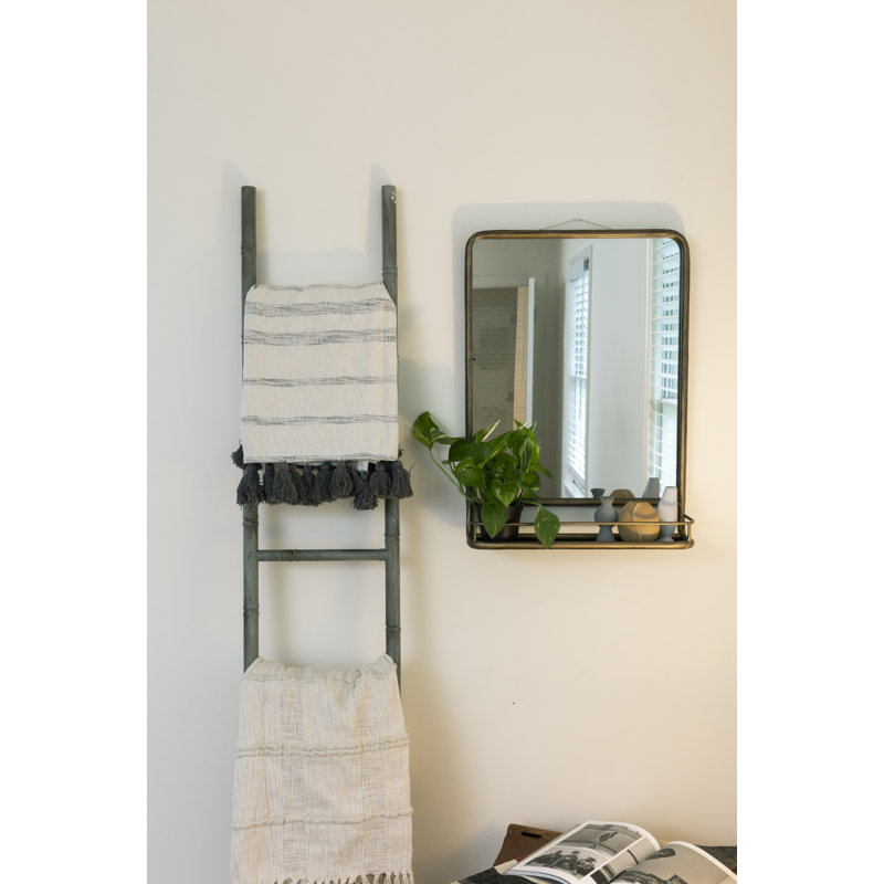 Metal Flat Wall Mirror with Shelves, Brass/Gold, 69.85cm H x 49.53cm W
