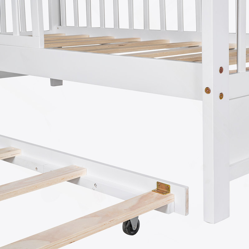 Lit simple en bois avec lit gigogne et tablette, parfait pour jouer et dormir, blanc