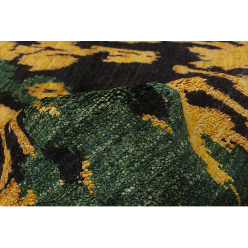 Tapis de bois one-of-kind-noué la 2010 shalimar noir/doré/bleu 5 pi 2 po x 8 pi en laine 2 po Céline