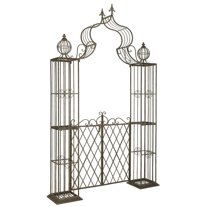 Halchita 67.8'' W x 15'' D Iron Arbor with Gate, Rustic Blue