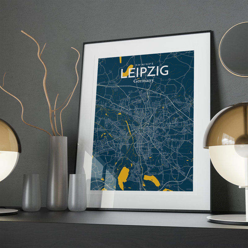 Art graphique de la carte de la ville, H 27,6 po x l 19,7 po, Bleu / Jaune