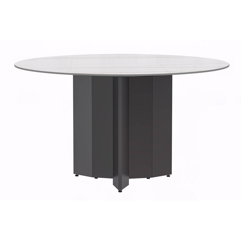 Table de salle à manger ronde Jabez, Blanc / doré, H 29,5 po x l 60 po x P 60 po