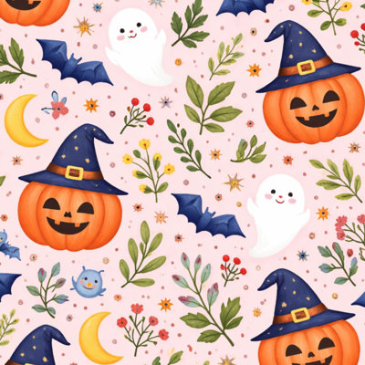 Papier peint auto-adhésif fantaisiste d'Halloween avec citrouilles fantômes, maisons de contes de fées, papier de contact rose, adhésif mural amovible pour décor d'armoires de cuisine de chambre à coucher