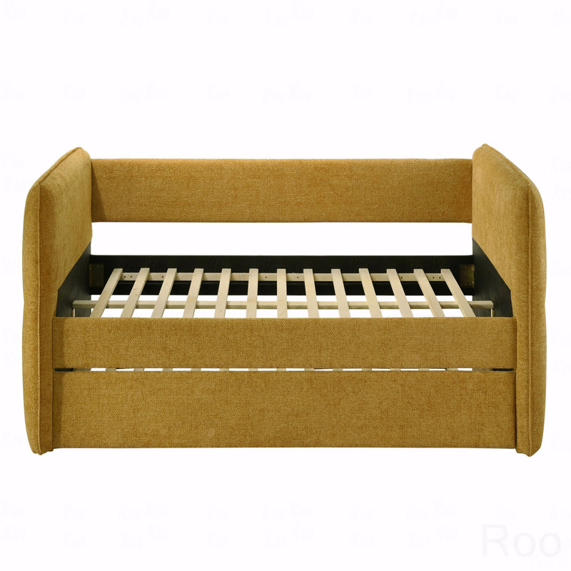 1Pc Modern Daybed Pull Out Trundle Button Tufted Nailhead Trim Bedroom Living Room Furniture, Gold, Super Single