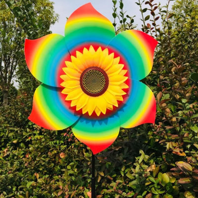 Sunflower Lawn Pinwheels Large Windmill Pinwheel for Garden, Yard, Party Outdoor Decor (Sunflower Pinwheels), Rainbow Colors