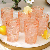 Pink Faceted Stackable Drinking Glasses Set of 4