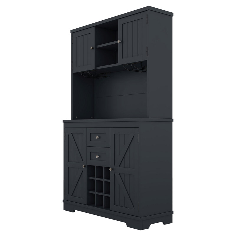 Coffee Bar Cabinet Kitchen Cabinet With Storage, Farmhouse Wine Cabinet With Drawers Shelves And Cabinets, Buffet Cabinet Wine & Glass Racks For Dining Room, Kitchen, Dark Blue
