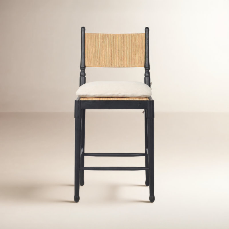 Fayth Stool with Cushion, Counter Stool (25.5” Seat Height)”, Stained Black Ash Frame