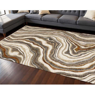 Tapis abstrait crème et beige 7 pi x 10 pi