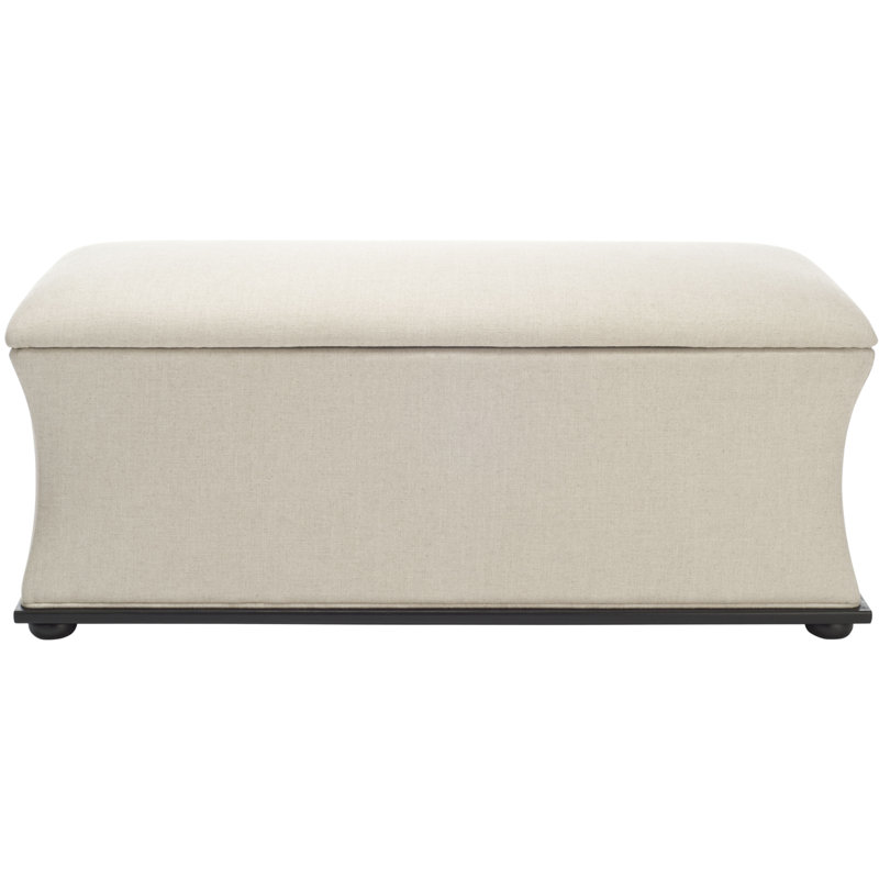 Beige Linen Transitional Storage Bench with Black Legs