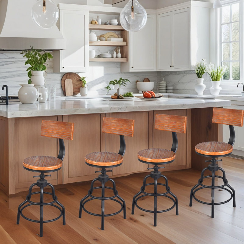 Gianantonio Swivel Adjustable Height Counter Stool with Metal Frame, 4 Pieces