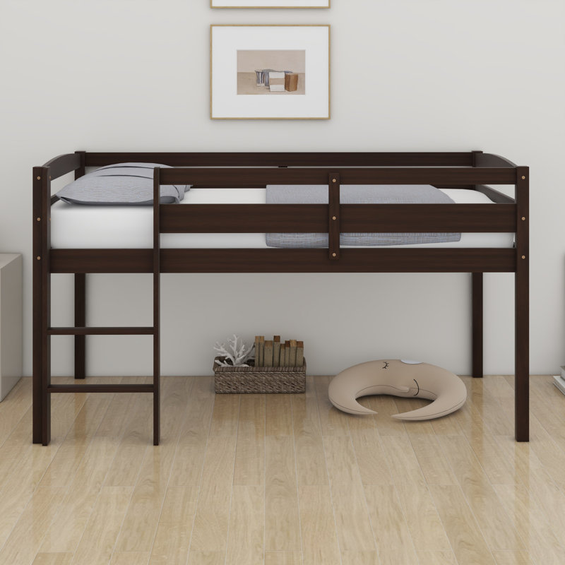 Lit mezzanine bas en bois avec échelle, Espresso