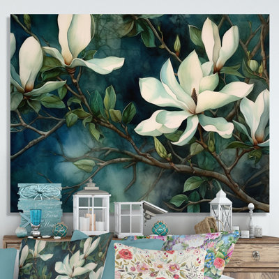 Magnolias vert et blanc - art mural floral pour le salon