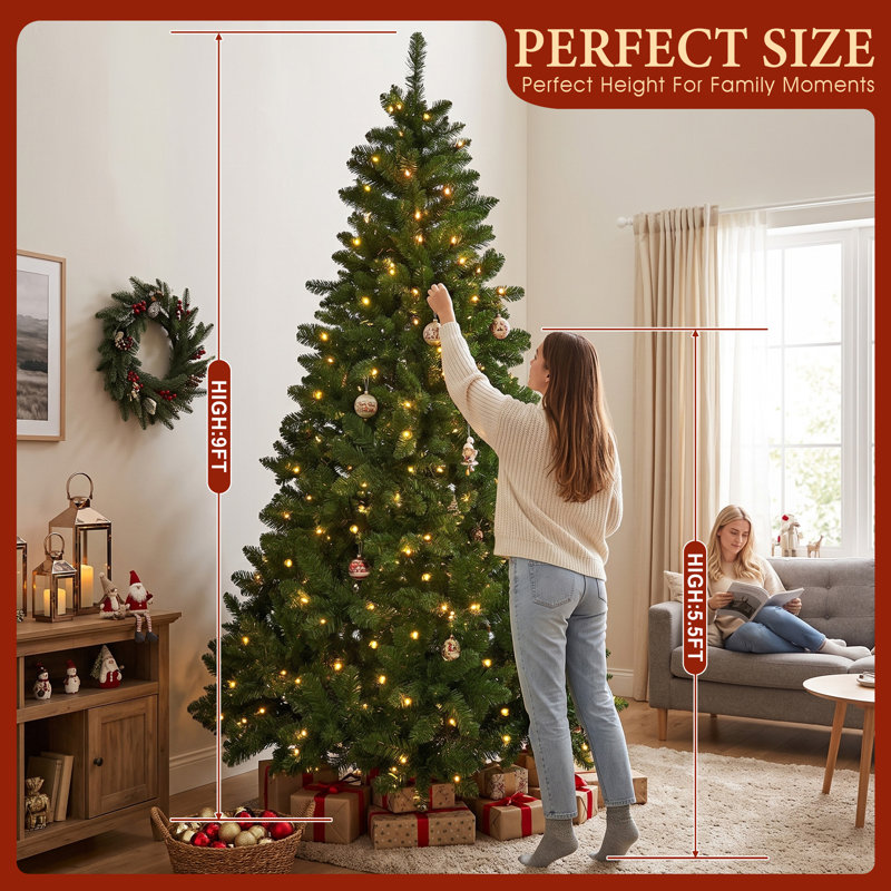 Sapin de Noël artificiel intelligent de 2,74 m (9 pi) préilluminé avec 620 lumières DEL RVB à couleurs changeantes et contrôle par application