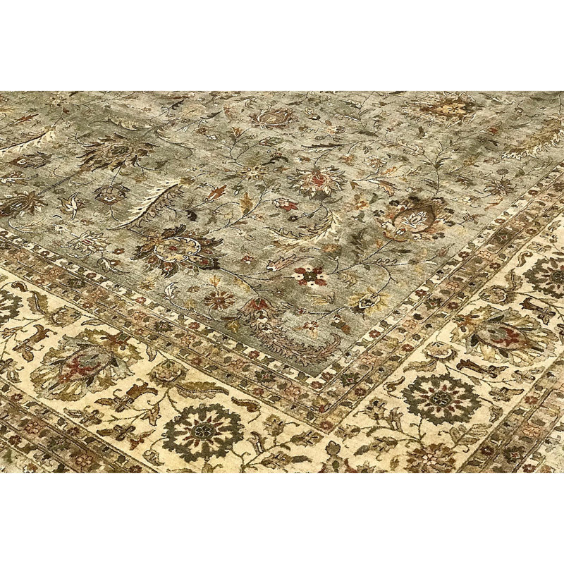 Tapis bleu clair et ivoire noué à la main de haute qualité