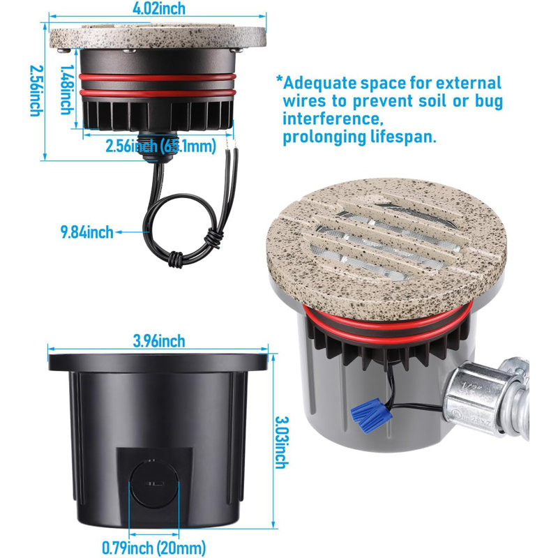 Éclairage à DEL pour puits de paysage enterré, basse tension 12-24V CA / CC, aluminium, homologué ETL, étanche IP67, blanc chaud 3000K