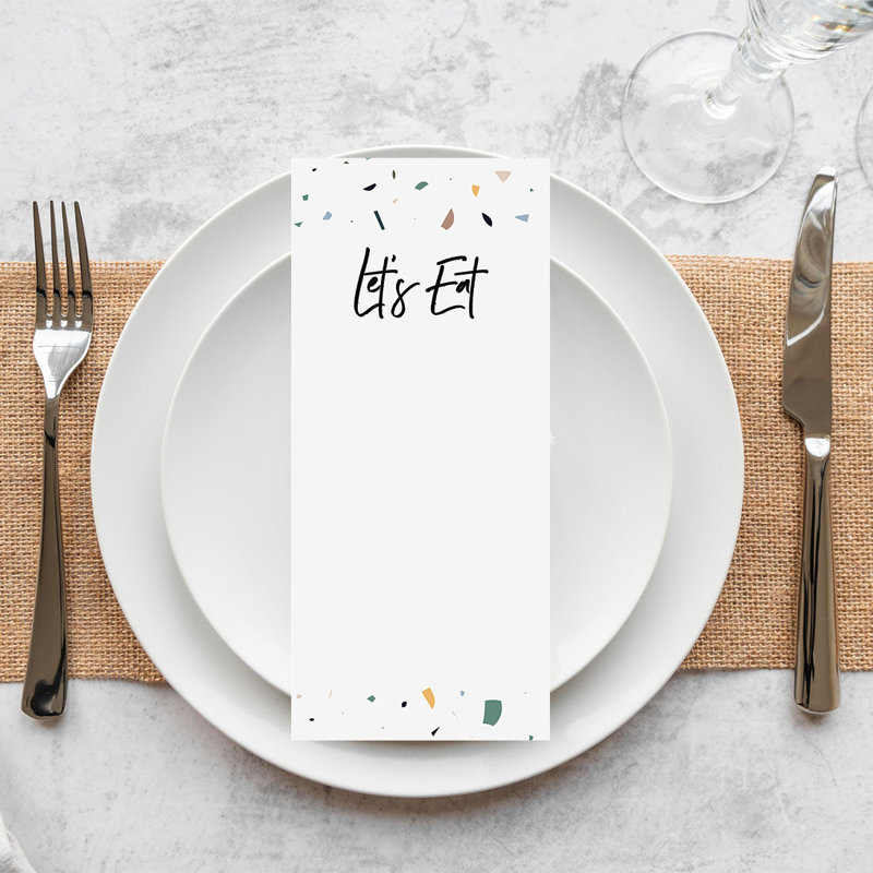 Paquet de 52 cartes de menu de mariage imprimables Terrazzo