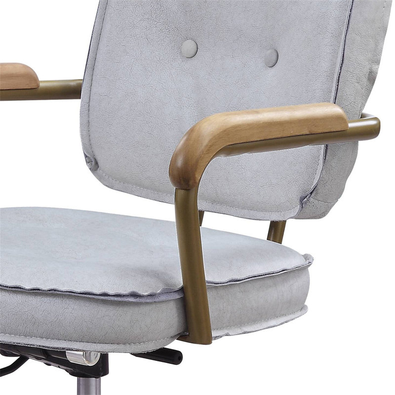 Siecross Top Grain Leather Office Chair, Gold, White
