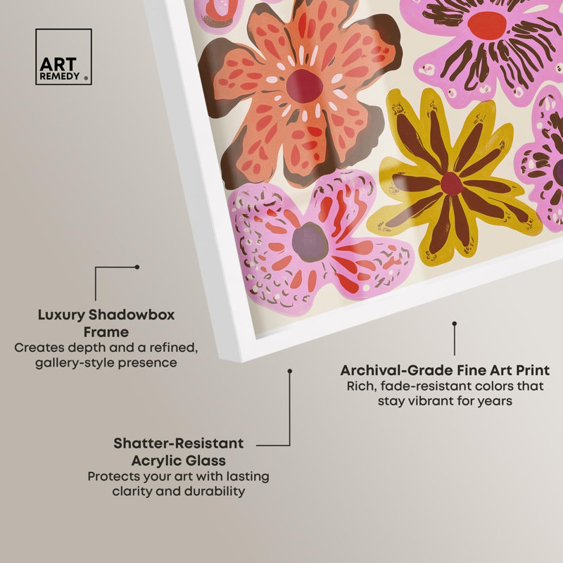 Fleurs d'été «I Floral Decor Shadowbox» par Art Remedy, H 16 po x l 11 po, Blanc