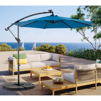 10ft Solar LED Offset Hanging Market Patio Umbrella ( Dark blue)(No Base)