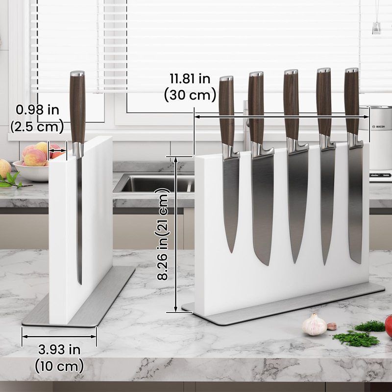 Bloc à couteaux magnétique, porte-couteaux magnétique double face, support d'affichage multifonctionnel universel pour comptoir de cuisine (blanc)