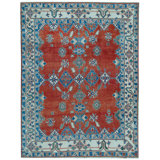 Wool Oriental Area Rug in Rust/Ivory/Blue