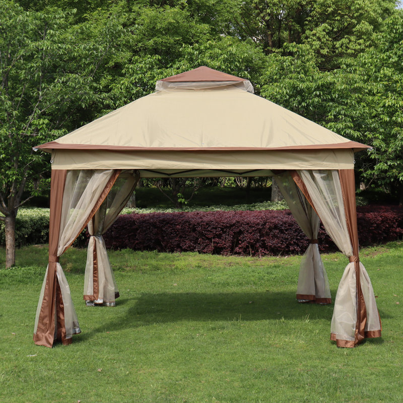 Pop Up Gazebo Canopy Pavilion With Mosquito Zipper Netting And 4 Sandbags For Outdoor Patio Garden, Beige