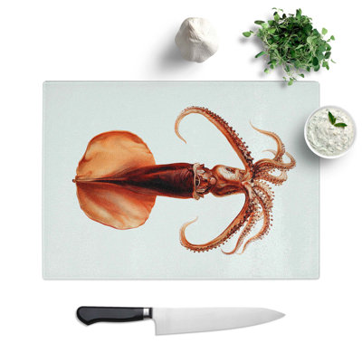 Tempered Glass Squid Illustration by Albert I Chopping Board