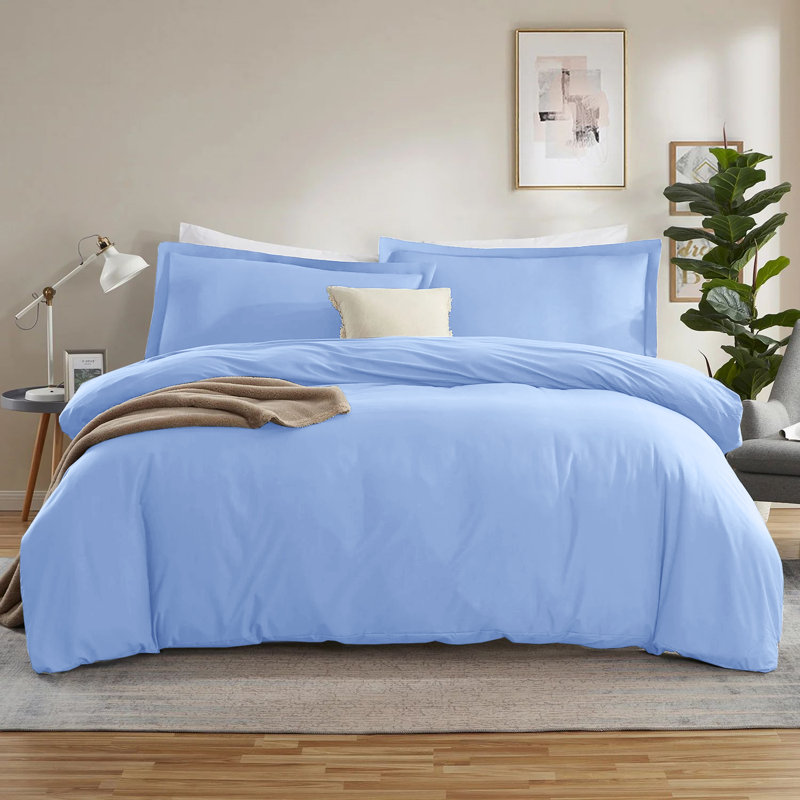 300TC Microfiber Duvet Cover Set – Reversible Luxury 3-Piece, Single Duvet Cover + 1 Standard Pillowcase, Light Blue