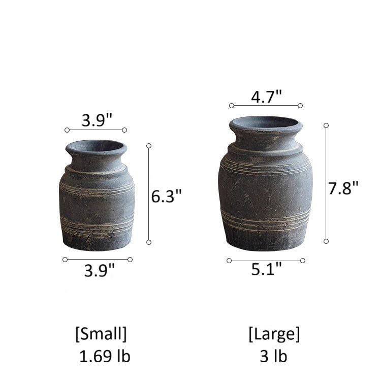 Handmade Gray Clay Pottery Vase, 7.8" H x 4.7" W x 5.1" D