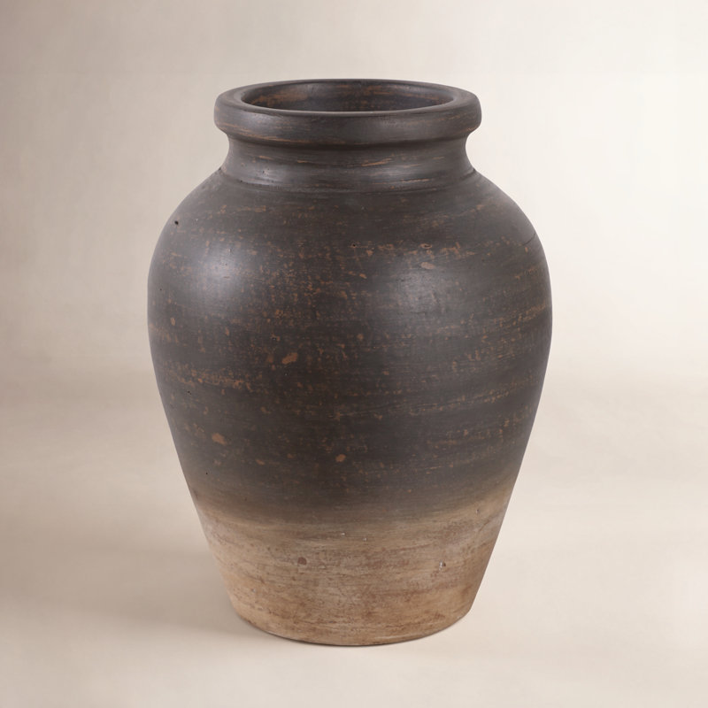 Terre cuite, cruche traditionnelle 10 po, ronde, Noir / brun