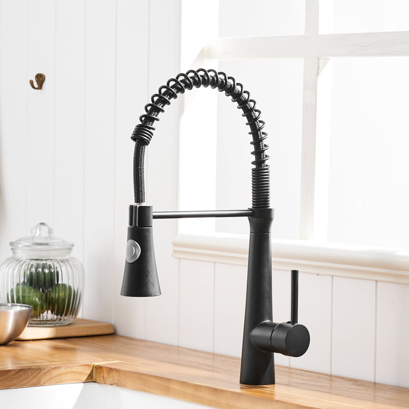 Modern Black Kitchen Faucet With Pull-Down , Single Handle, Brass Material, , Flexible Water Outlet, Easy Install Process Pull Down Faucet, Handle Design, Robust Construction, Corrosion Coating,