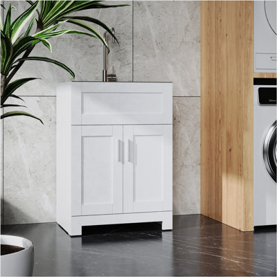 24in Paint Free Laundry Tub Cabinet w/ Stainless Steel Combo(Update)