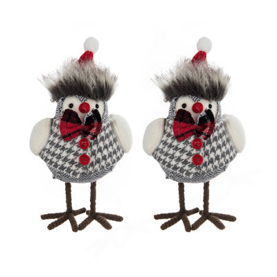 3,9 x 4,3 x 6,3 po, oiseau en tissu avec nœud papillon et chapeau écossais, paquet de 2