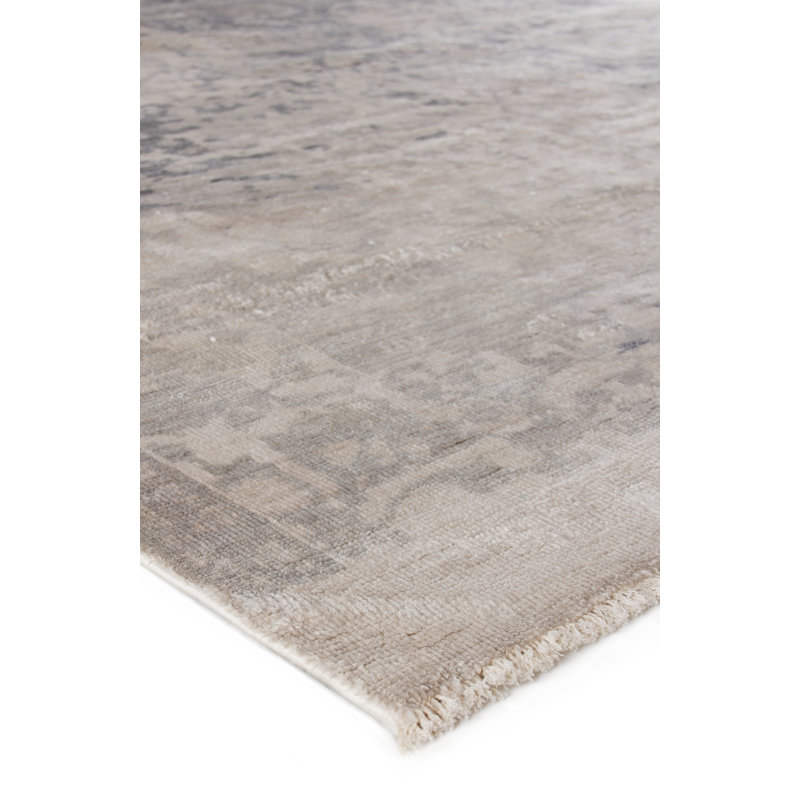 Antique Weave Bamboo Oriental Area Rug in Silver, Rectangle 9' x 12'