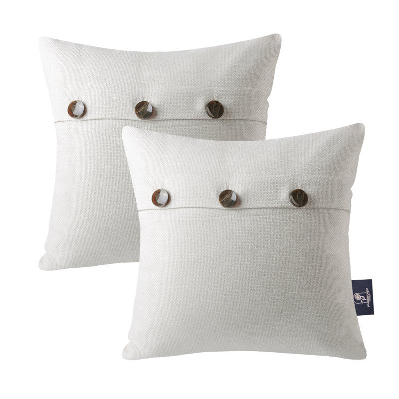 Linen Square 20" Throw Pillow Cover with Coconut Shell Button Closure, 20"H x 20"W, Pillow Cover Only - No Insert, Offwhite