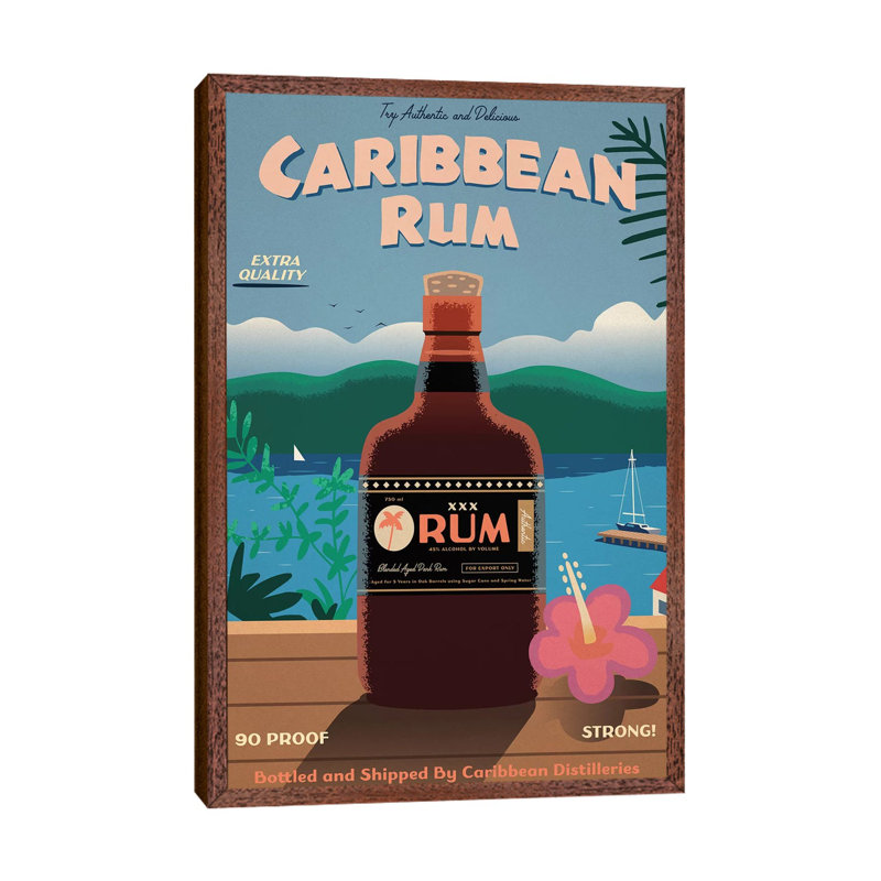Caribbean Rum - Print on Canvas, 66.04cm H x 45.72cm W x 3.81cm D, Brown Framed