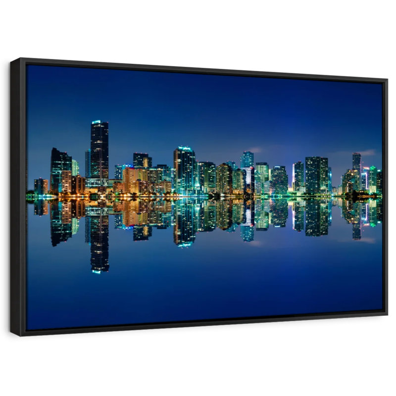 «Miami Night Skyline Wall Art», H 13 po x l 9 po