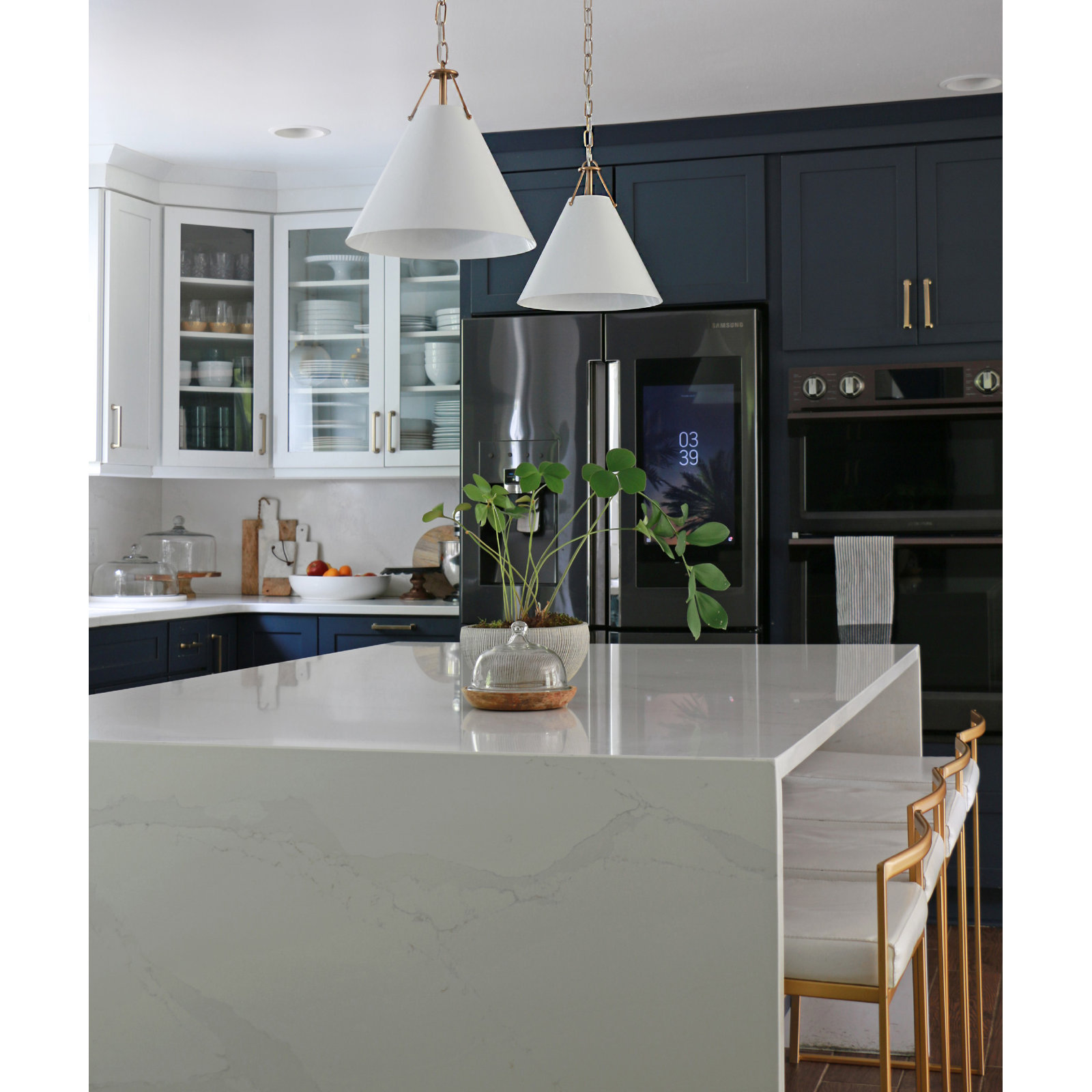 Kinston 1-Light Metal Cone Pendant , Vibrant Gold, White