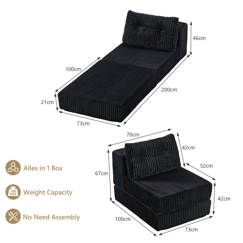 Upholstered Chaise Lounge, Black