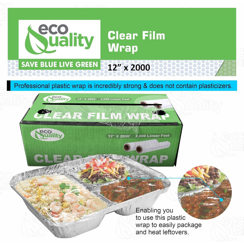 Rouleau de pellicule de plastique transparent 12 po X 2000 pi avec boîte de coupe Ecoqualité pour le service alimentaire et la cuisine (8)