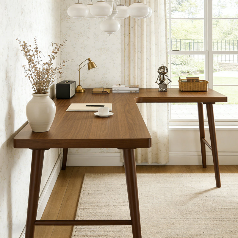 Bureau de coin en bois de pin massif en forme de L noyer, H 29,53 po x l 55,04 po x P 39,29 po, Retour à droite