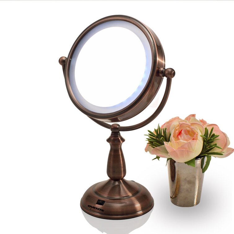 Cordless Dual LED Lighted Round Wall Mount Mirror 1X/10X, Oil Rubbed Bronze