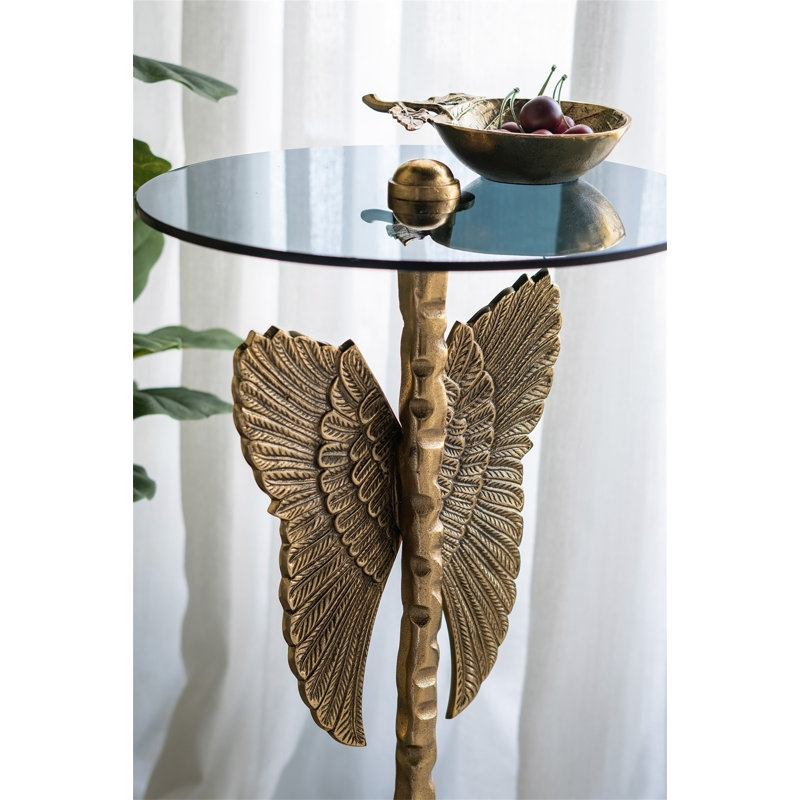 Table d'appoint 15,5 x 15,5 x 24 po avec aile d'ange dorée