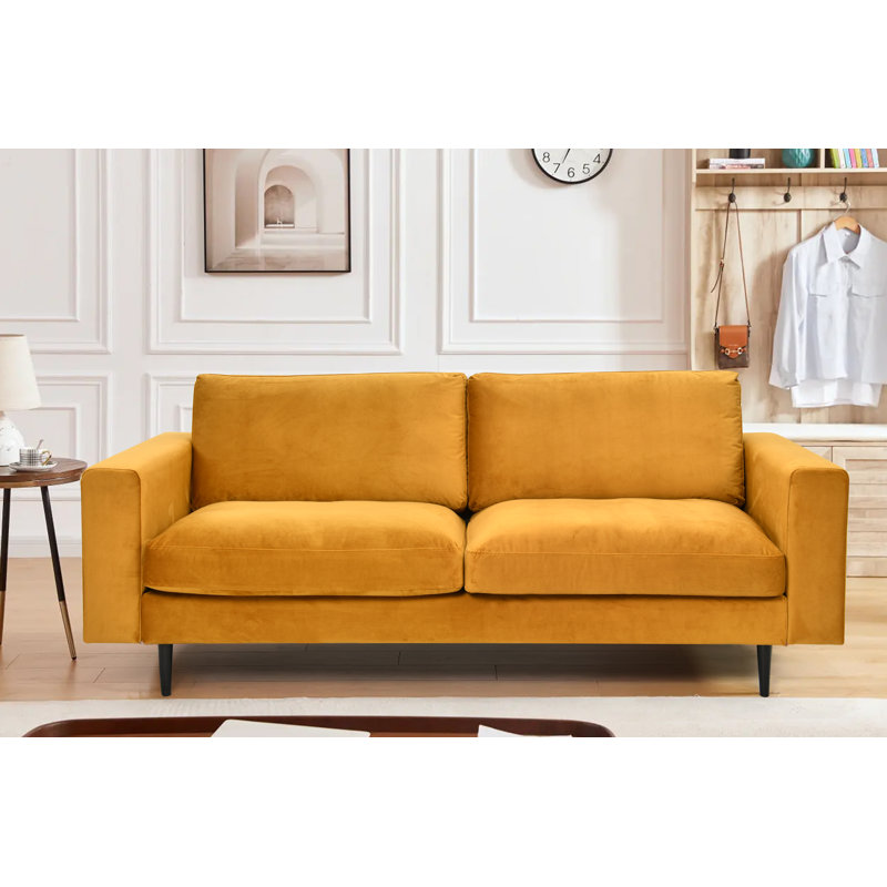 Airron 3 Seater Velvet Sofa, Mustard